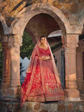 Velvet Bridal Lehenga with Zari, Dapka & Sequins Work - House of Surya